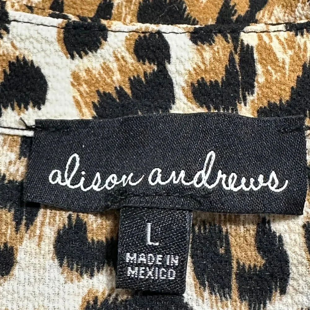 Alison Andrews Womens Leopard Print Roll Tab Sleeve Blouse L Mob Wife Career - Picture 5 of 9